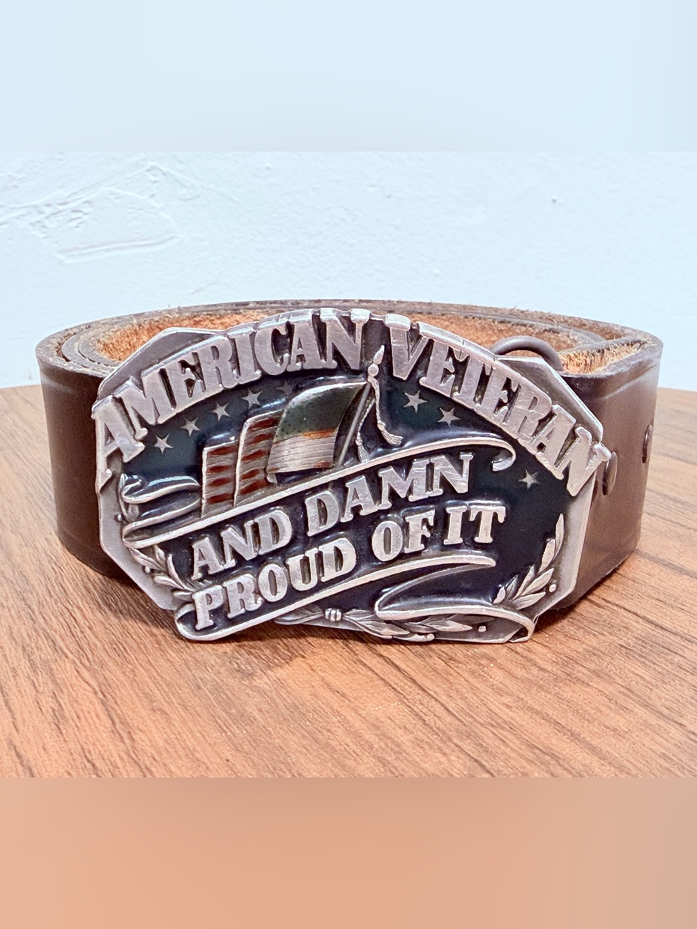 American Veteran And Damn Proud Of It Buckle with belt